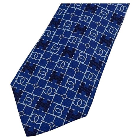 Hermès Hermes Paris Blue Silk H Pattern Print Neck Tie 582 SA